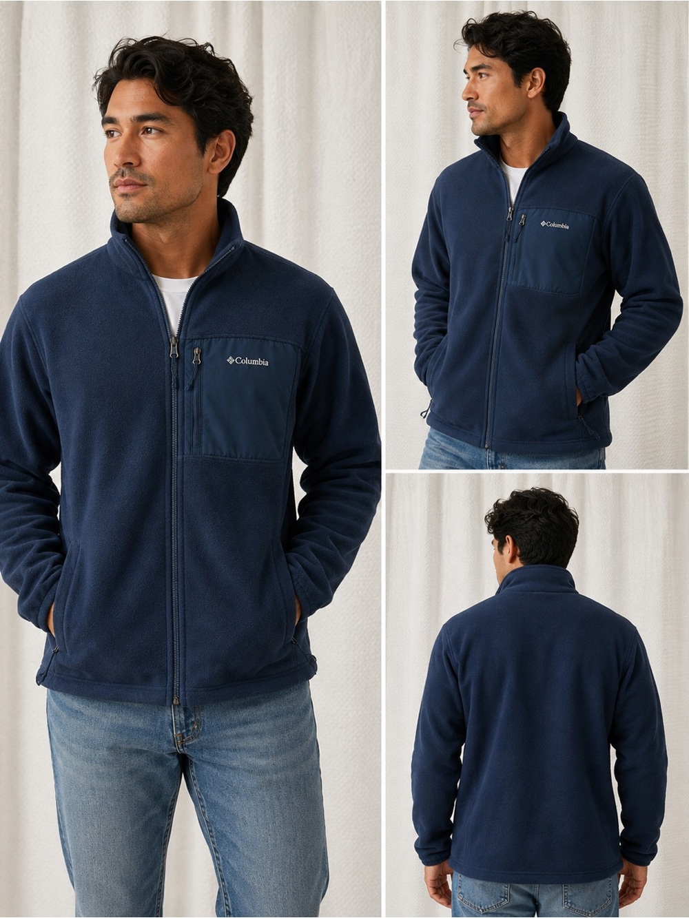 Columbia Interchange Fleece Jacket Mens Navy Blue Full Zip Outdoor Sweater Large